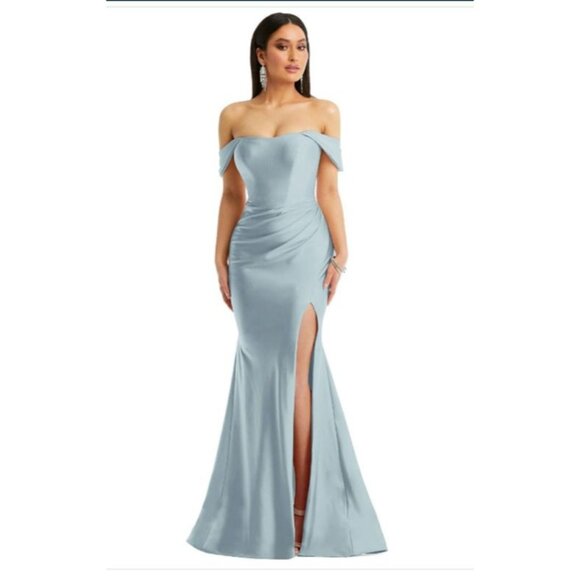 Anthropologie Cynthia & Sahar Medium Blue Satin Formal Evening Dress Gown CS101 - Picture 1 of 8